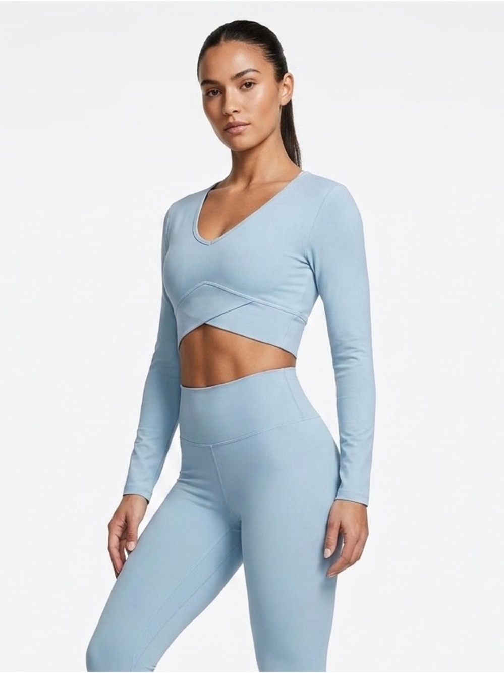 Gymshark Dusty Blue Long-Sleeve Wrap Crop Top
